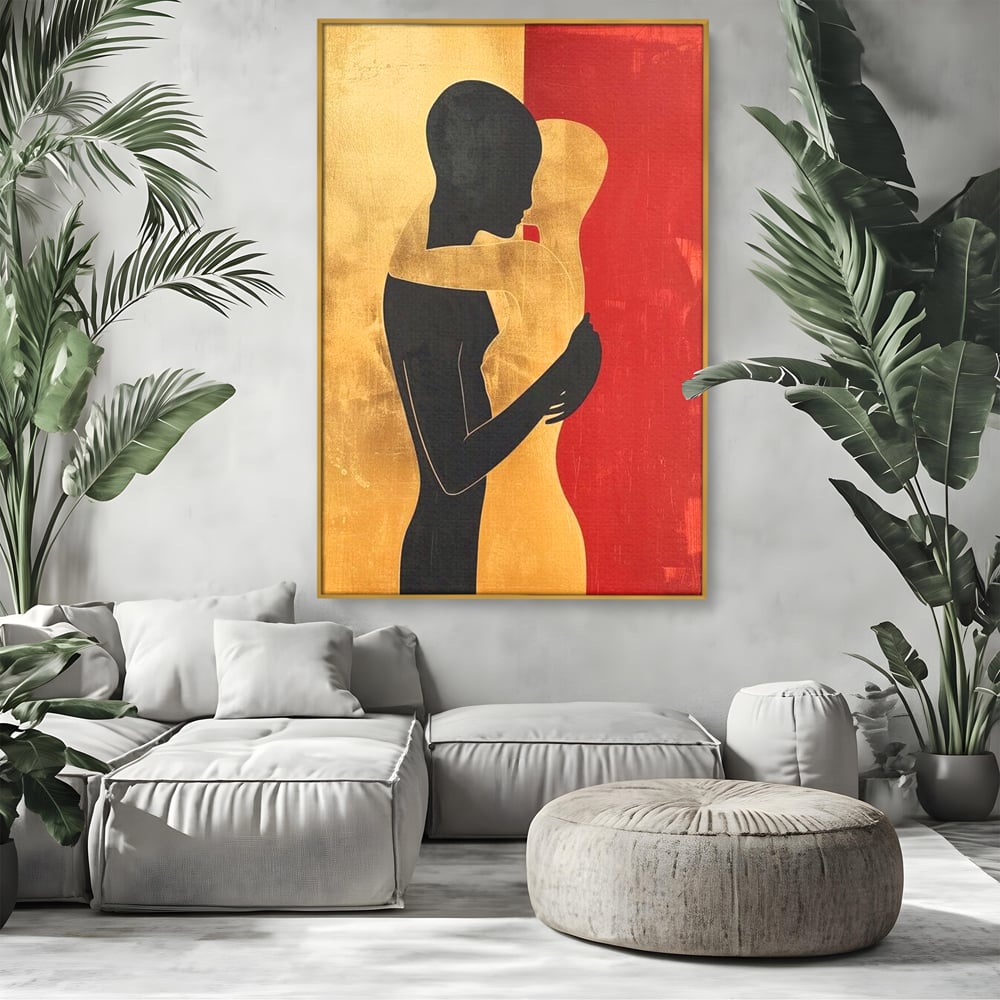 Tablou Canvas Premium LuxCanva® E1006, Imbratisarea Sufletelor, Protectie, Intimitate, Eternitate, Auriu, Negru, Living Room, Culori vibrante