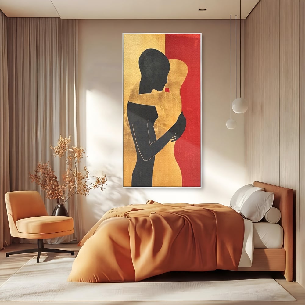 Tablou Canvas Premium LuxCanva® E1006, Imbratisarea Sufletelor, Protectie, Intimitate, Eternitate, Auriu, Negru, Living Room, Culori vibrante