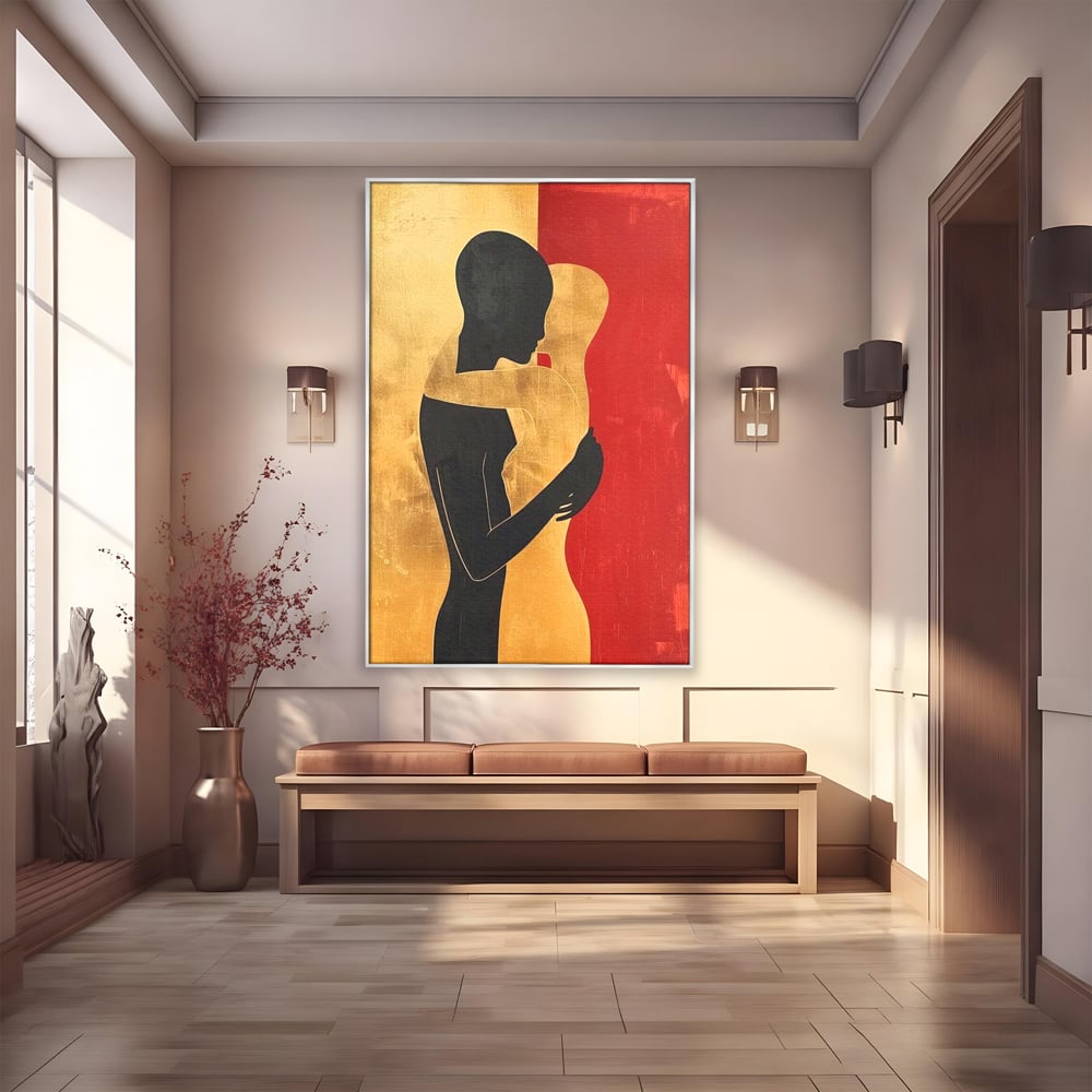 Tablou Canvas Premium LuxCanva® E1006, Imbratisarea Sufletelor, Protectie, Intimitate, Eternitate, Auriu, Negru, Living Room, Culori vibrante