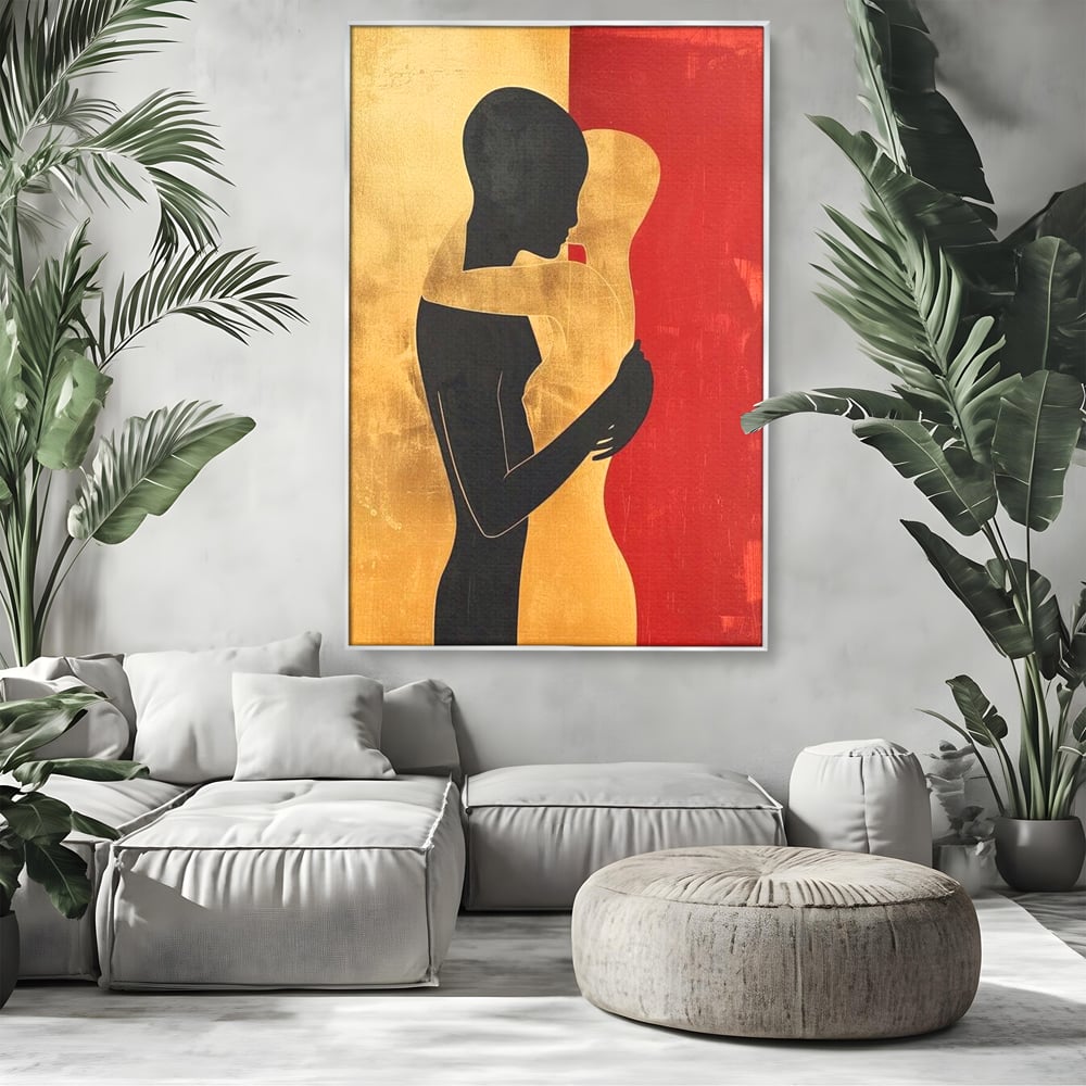 Tablou Canvas Premium LuxCanva® E1006, Imbratisarea Sufletelor, Protectie, Intimitate, Eternitate, Auriu, Negru, Living Room, Culori vibrante