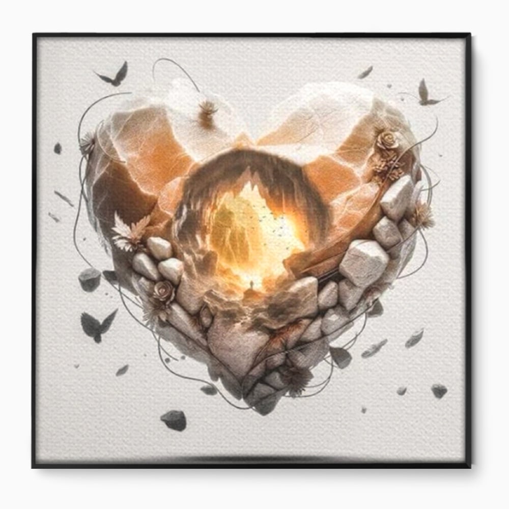 Leinwandbilder Premium LuxCanva® E1008, Eternal Heart, Wiedergeburt, Licht, Hoffnung, Ewigkeit, Eternity, Stones, Wohnzimmer, Lebendige Farben
