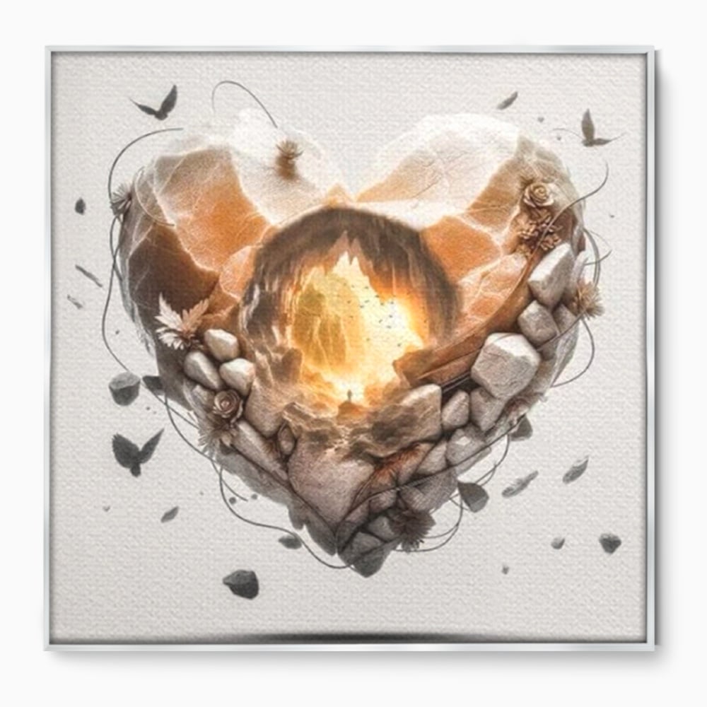 Leinwandbilder Premium LuxCanva® E1008, Eternal Heart, Wiedergeburt, Licht, Hoffnung, Ewigkeit, Eternity, Stones, Wohnzimmer, Lebendige Farben
