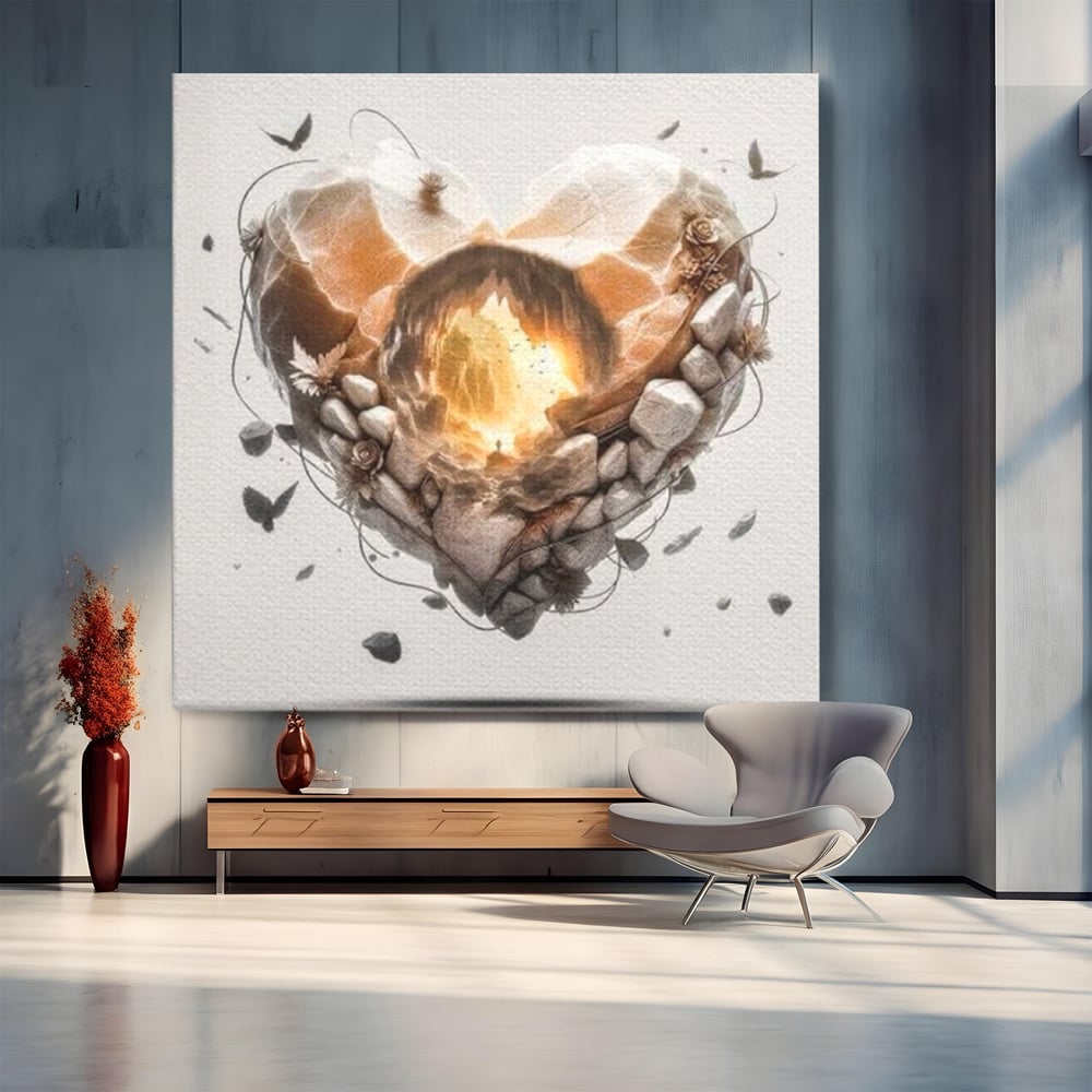 Leinwandbilder Premium LuxCanva® E1008, Eternal Heart, Wiedergeburt, Licht, Hoffnung, Ewigkeit, Eternity, Stones, Wohnzimmer, Lebendige Farben