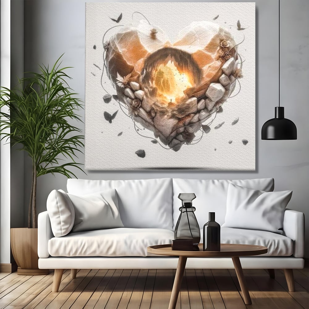 Leinwandbilder Premium LuxCanva® E1008, Eternal Heart, Wiedergeburt, Licht, Hoffnung, Ewigkeit, Eternity, Stones, Wohnzimmer, Lebendige Farben