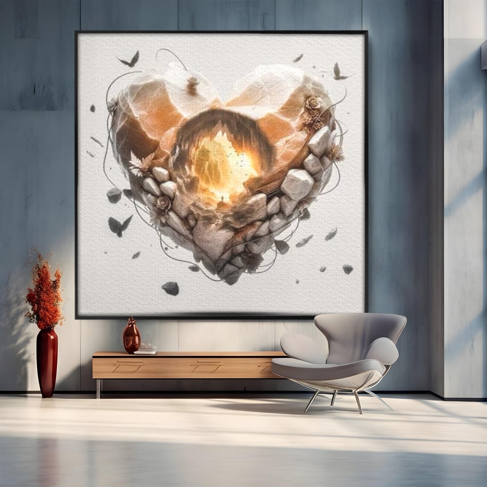 Leinwandbilder Premium LuxCanva® E1008, Eternal Heart, Wiedergeburt, Licht, Hoffnung, Ewigkeit, Eternity, Stones, Wohnzimmer, Lebendige Farben