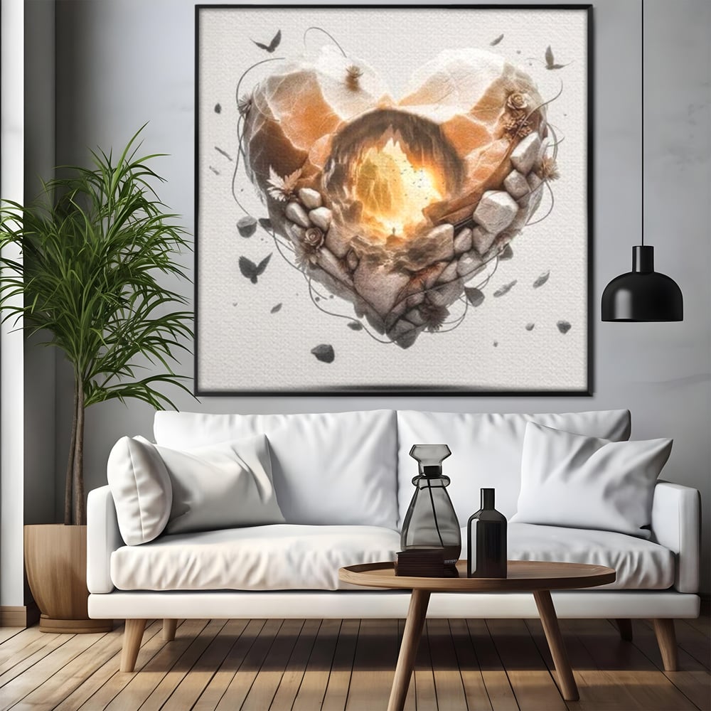 Leinwandbilder Premium LuxCanva® E1008, Eternal Heart, Wiedergeburt, Licht, Hoffnung, Ewigkeit, Eternity, Stones, Wohnzimmer, Lebendige Farben