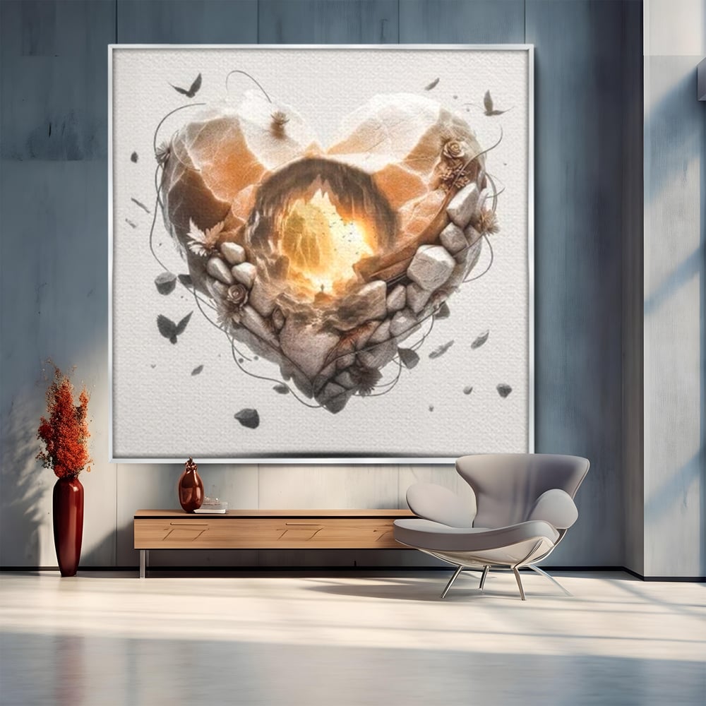 Leinwandbilder Premium LuxCanva® E1008, Eternal Heart, Wiedergeburt, Licht, Hoffnung, Ewigkeit, Eternity, Stones, Wohnzimmer, Lebendige Farben