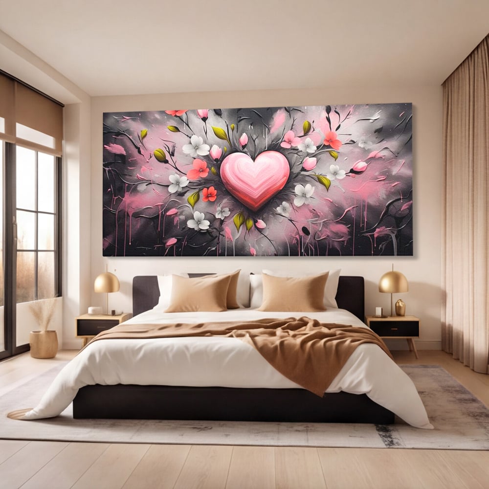 Tablou Canvas Premium LuxCanva® E1009, Rasaritul Inimii in Floare, Iubire, Foc, Delicatete, Romantism, Roz, Living Room, Culori vibrante