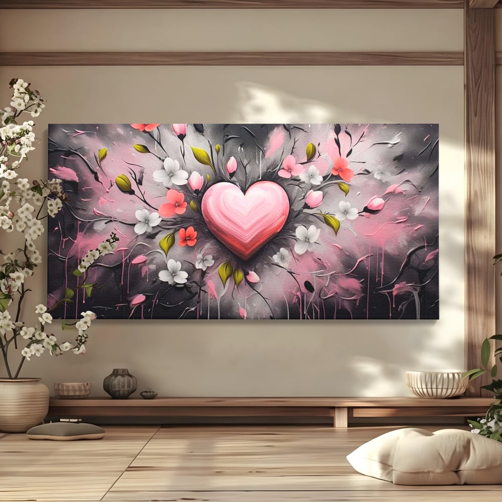 Tablou Canvas Premium LuxCanva® E1009, Rasaritul Inimii in Floare, Iubire, Foc, Delicatete, Romantism, Roz, Living Room, Culori vibrante