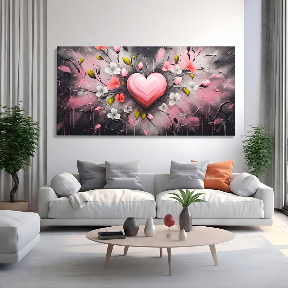 Tablou Canvas Premium LuxCanva® E1009, Rasaritul Inimii in Floare, Iubire, Foc, Delicatete, Romantism, Roz, Living Room, Culori vibrante
