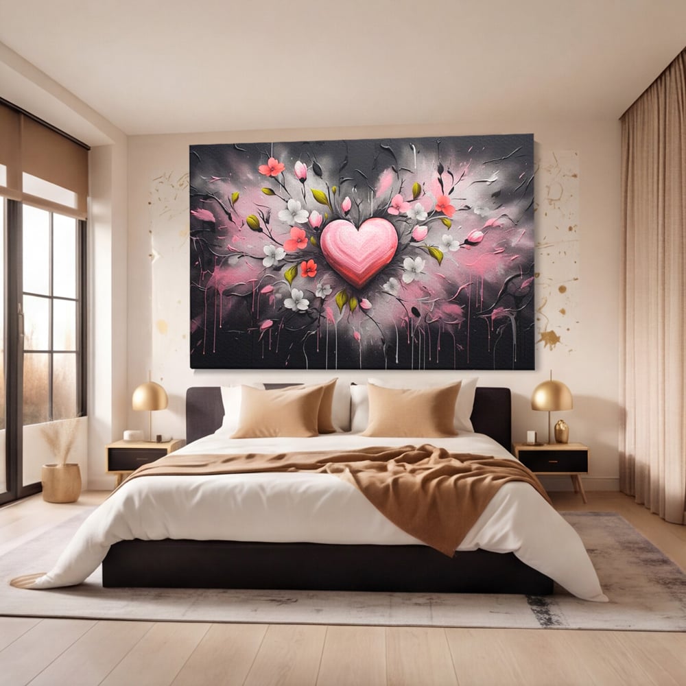 Tablou Canvas Premium LuxCanva® E1009, Rasaritul Inimii in Floare, Iubire, Foc, Delicatete, Romantism, Roz, Living Room, Culori vibrante