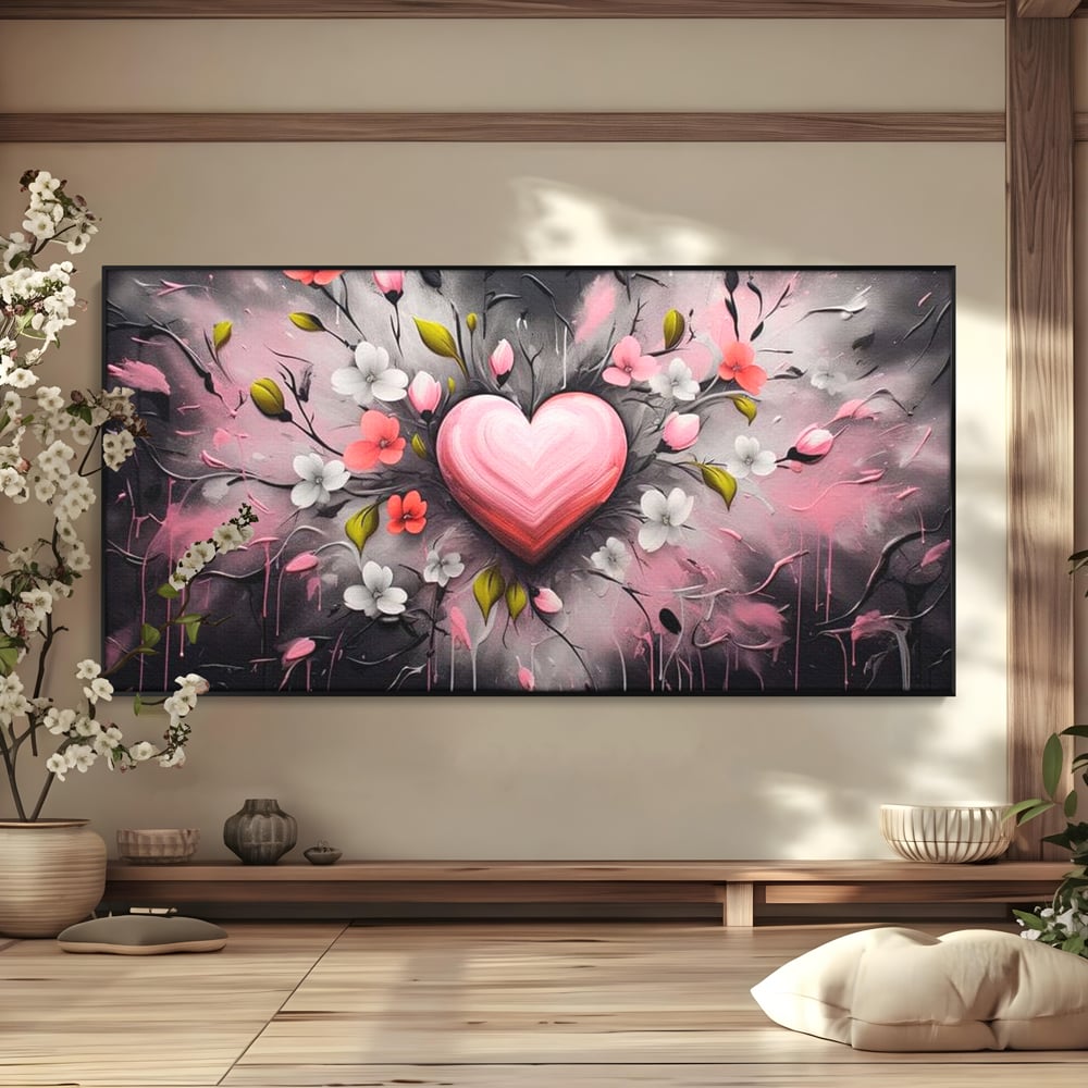 Tablou Canvas Premium LuxCanva® E1009, Rasaritul Inimii in Floare, Iubire, Foc, Delicatete, Romantism, Roz, Living Room, Culori vibrante
