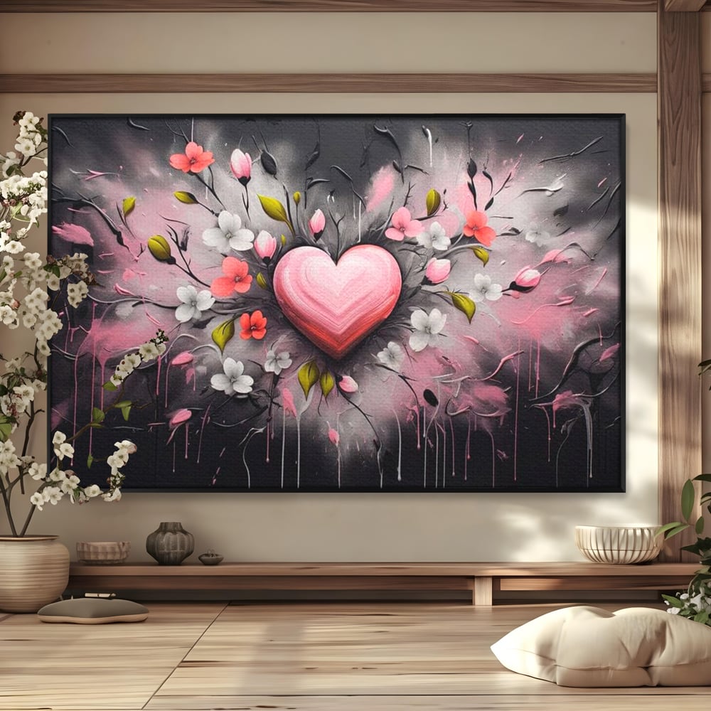 Tablou Canvas Premium LuxCanva® E1009, Rasaritul Inimii in Floare, Iubire, Foc, Delicatete, Romantism, Roz, Living Room, Culori vibrante
