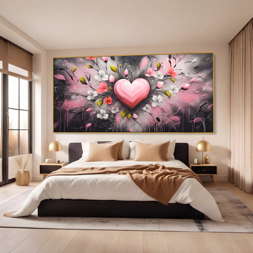 Tablou Canvas Premium LuxCanva® E1009, Rasaritul Inimii in Floare, Iubire, Foc, Delicatete, Romantism, Roz, Living Room, Culori vibrante