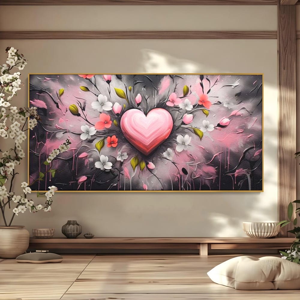 Tablou Canvas Premium LuxCanva® E1009, Rasaritul Inimii in Floare, Iubire, Foc, Delicatete, Romantism, Roz, Living Room, Culori vibrante