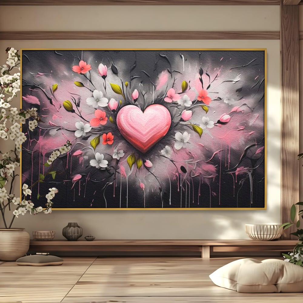 Tablou Canvas Premium LuxCanva® E1009, Rasaritul Inimii in Floare, Iubire, Foc, Delicatete, Romantism, Roz, Living Room, Culori vibrante