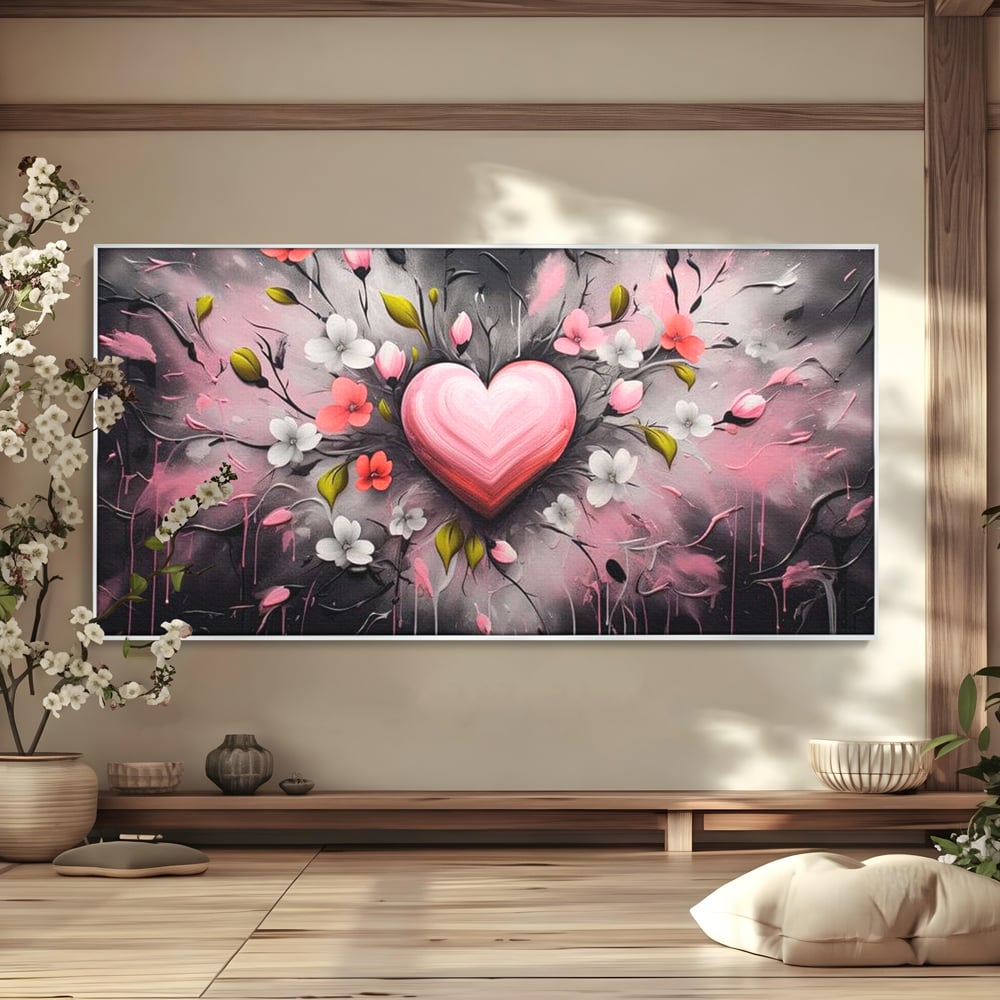 Tablou Canvas Premium LuxCanva® E1009, Rasaritul Inimii in Floare, Iubire, Foc, Delicatete, Romantism, Roz, Living Room, Culori vibrante