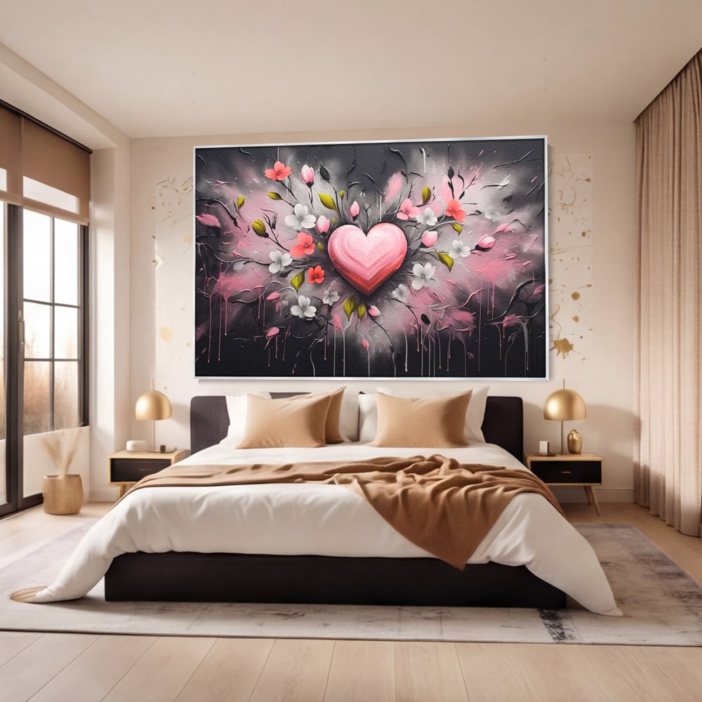 Tablou Canvas Premium LuxCanva® E1009, Rasaritul Inimii in Floare, Iubire, Foc, Delicatete, Romantism, Roz, Living Room, Culori vibrante