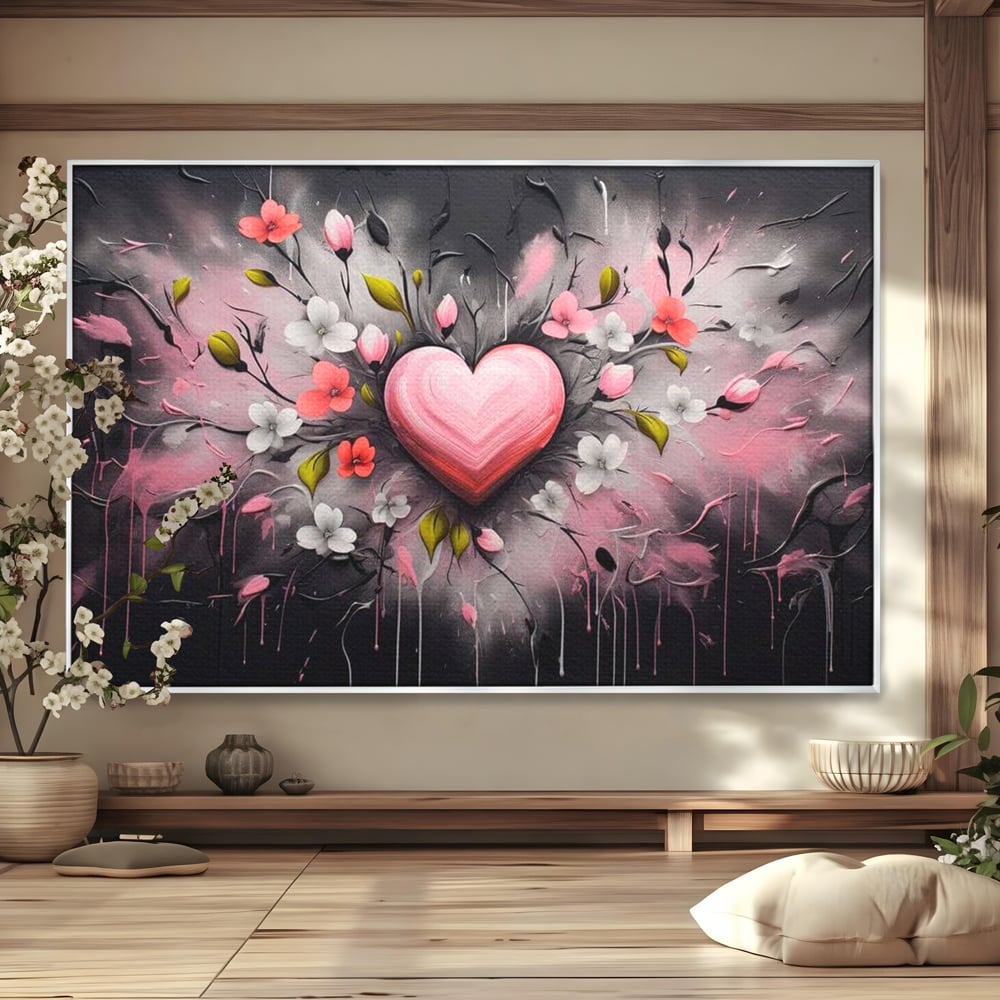 Tablou Canvas Premium LuxCanva® E1009, Rasaritul Inimii in Floare, Iubire, Foc, Delicatete, Romantism, Roz, Living Room, Culori vibrante
