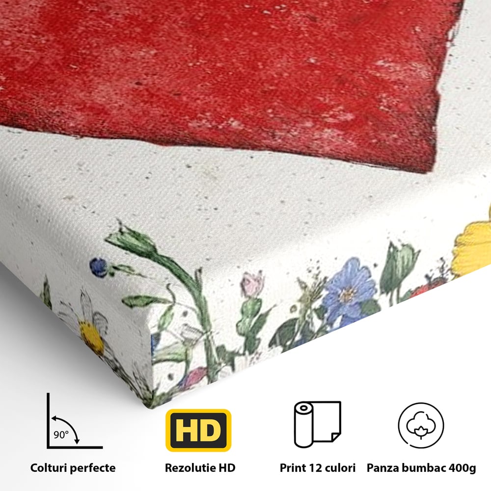 Tablou Canvas Premium LuxCanva® E1013, Flori in Jurul Iubirii, Inima, Rosie, Puritate, Pasiune, Echilibru, Living Room, Culori vibrante