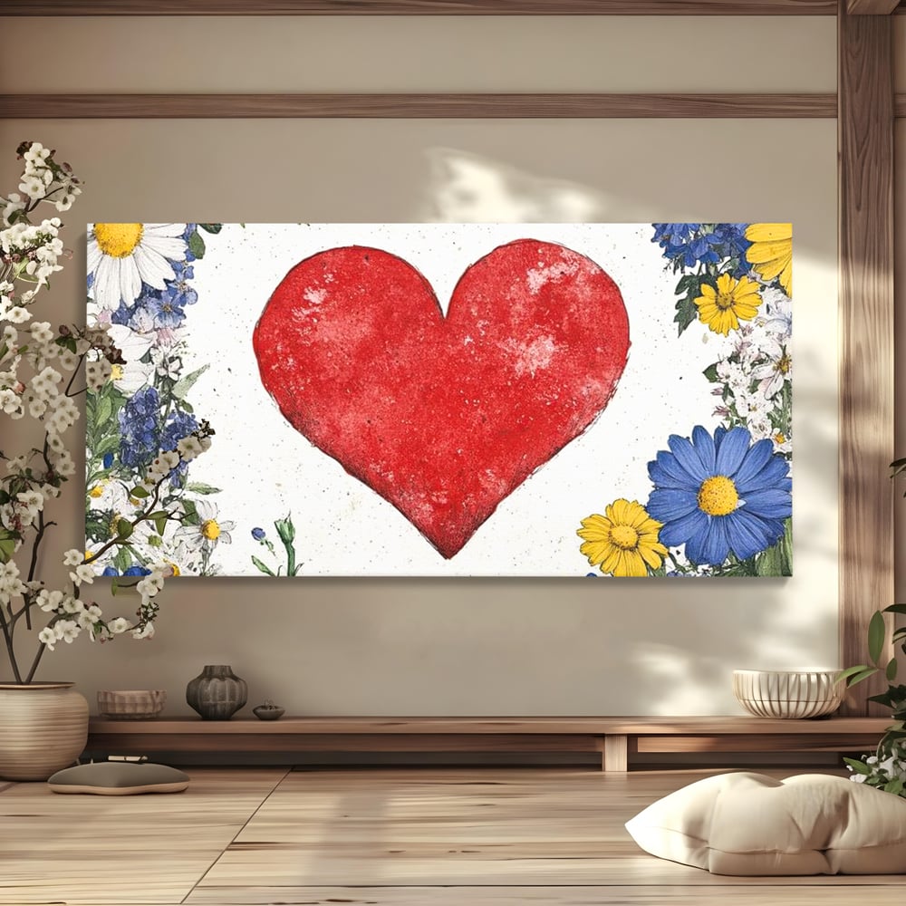 Tablou Canvas Premium LuxCanva® E1013, Flori in Jurul Iubirii, Inima, Rosie, Puritate, Pasiune, Echilibru, Living Room, Culori vibrante