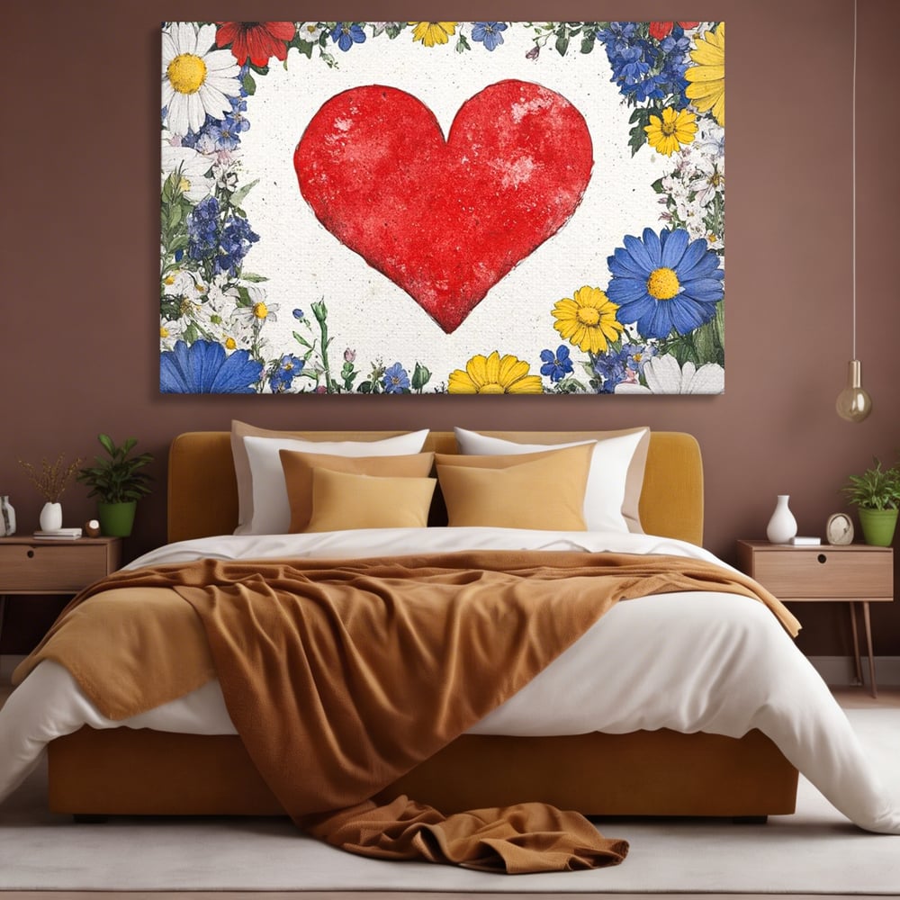 Tablou Canvas Premium LuxCanva® E1013, Flori in Jurul Iubirii, Inima, Rosie, Puritate, Pasiune, Echilibru, Living Room, Culori vibrante
