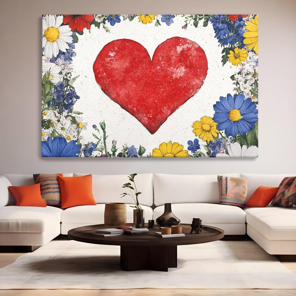 Tablou Canvas Premium LuxCanva® E1013, Flori in Jurul Iubirii, Inima, Rosie, Puritate, Pasiune, Echilibru, Living Room, Culori vibrante