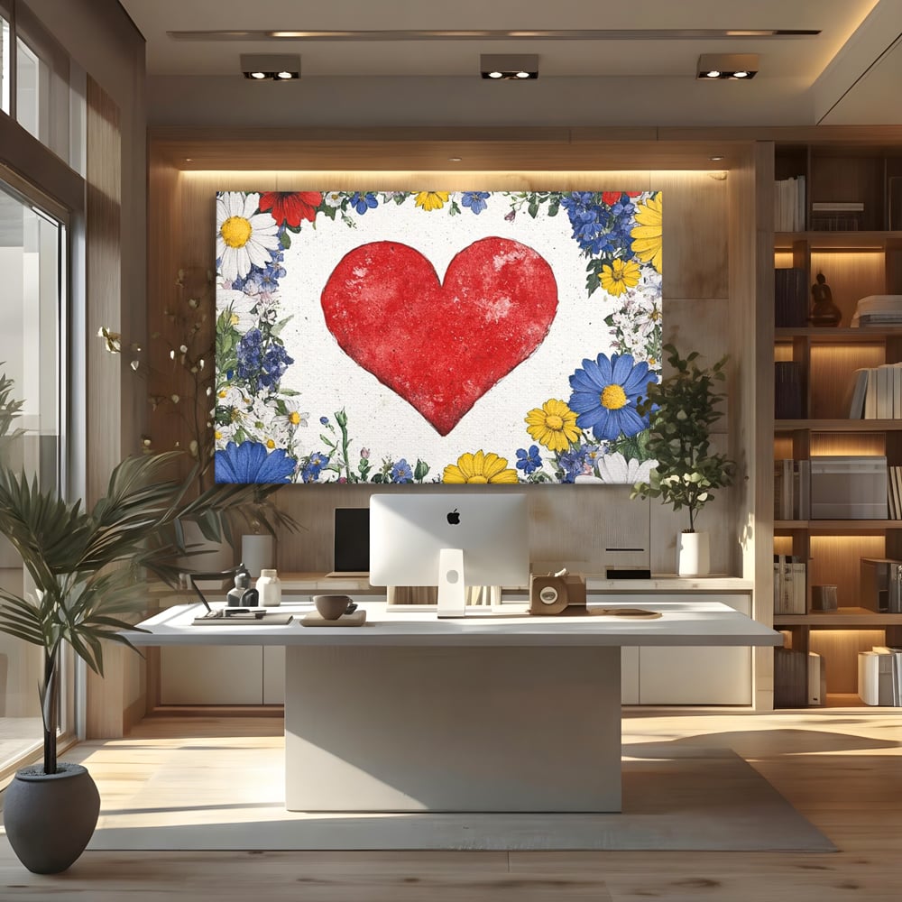 Tablou Canvas Premium LuxCanva® E1013, Flori in Jurul Iubirii, Inima, Rosie, Puritate, Pasiune, Echilibru, Living Room, Culori vibrante