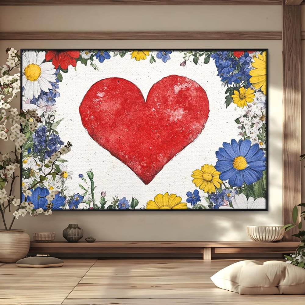 Tablou Canvas Premium LuxCanva® E1013, Flori in Jurul Iubirii, Inima, Rosie, Puritate, Pasiune, Echilibru, Living Room, Culori vibrante