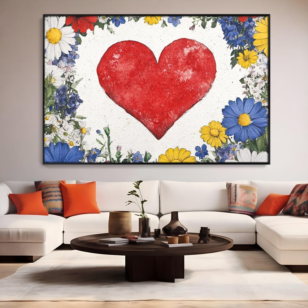 Tablou Canvas Premium LuxCanva® E1013, Flori in Jurul Iubirii, Inima, Rosie, Puritate, Pasiune, Echilibru, Living Room, Culori vibrante