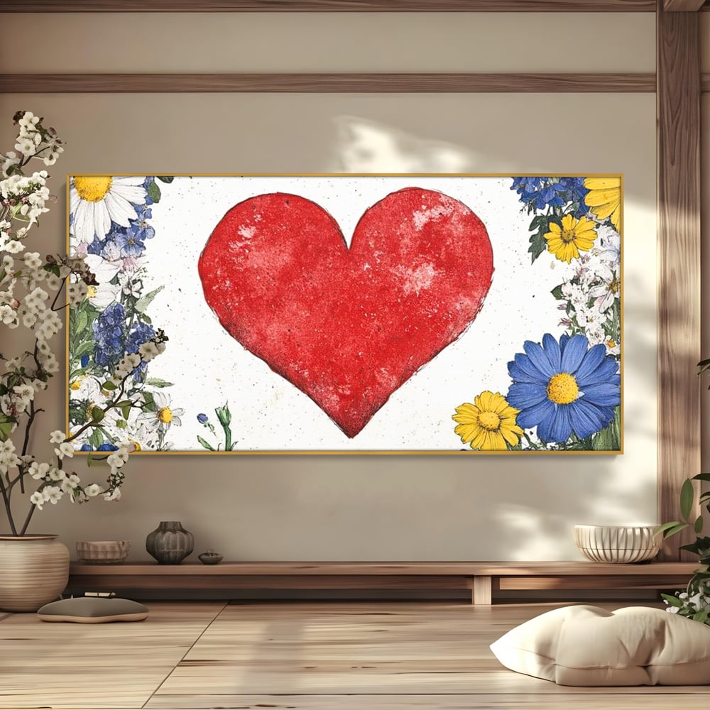 Tablou Canvas Premium LuxCanva® E1013, Flori in Jurul Iubirii, Inima, Rosie, Puritate, Pasiune, Echilibru, Living Room, Culori vibrante