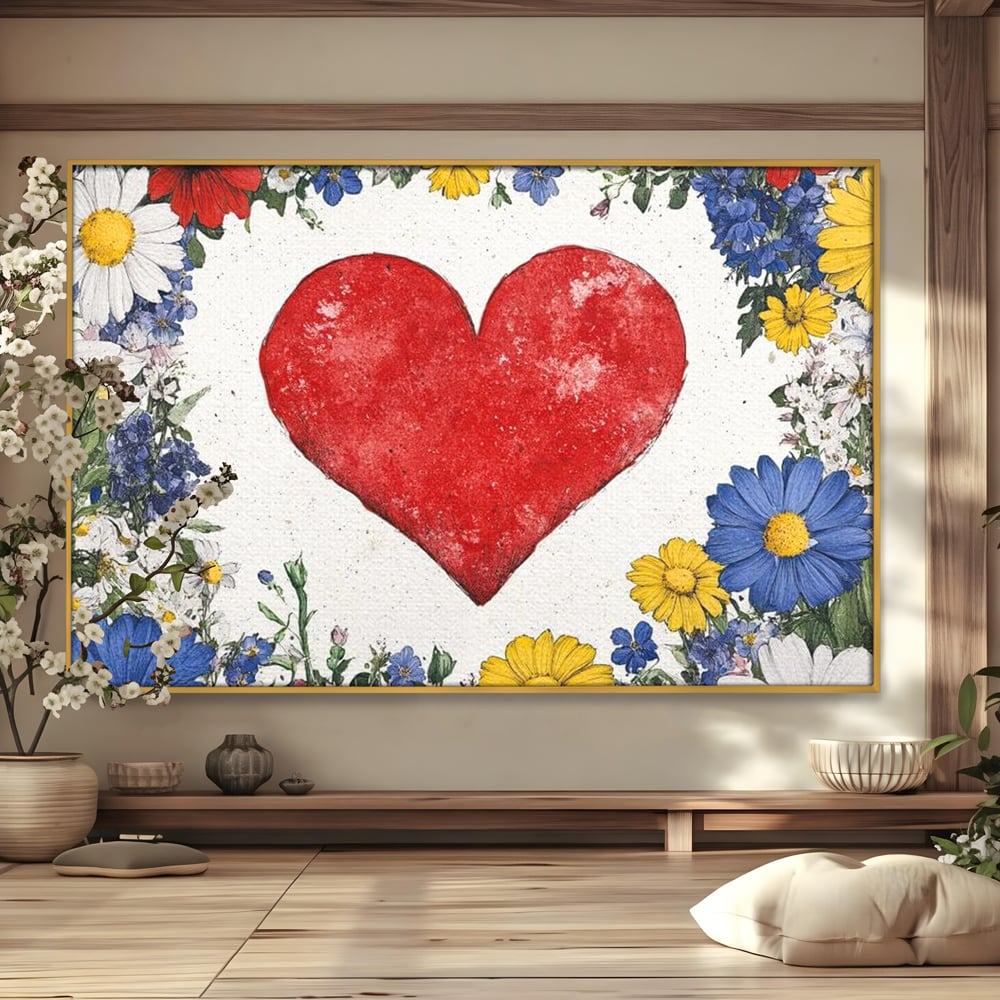 Tablou Canvas Premium LuxCanva® E1013, Flori in Jurul Iubirii, Inima, Rosie, Puritate, Pasiune, Echilibru, Living Room, Culori vibrante