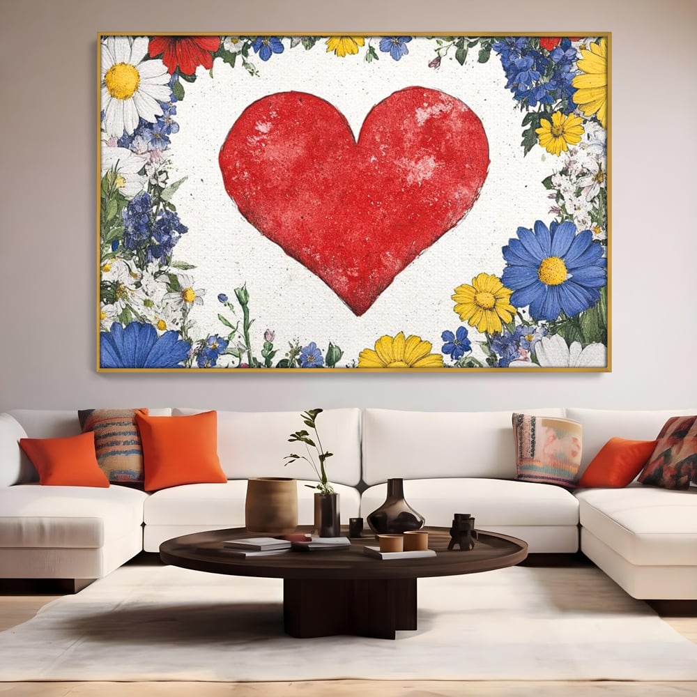 Tablou Canvas Premium LuxCanva® E1013, Flori in Jurul Iubirii, Inima, Rosie, Puritate, Pasiune, Echilibru, Living Room, Culori vibrante
