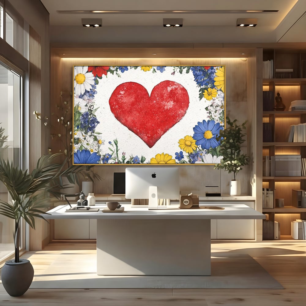 Tablou Canvas Premium LuxCanva® E1013, Flori in Jurul Iubirii, Inima, Rosie, Puritate, Pasiune, Echilibru, Living Room, Culori vibrante