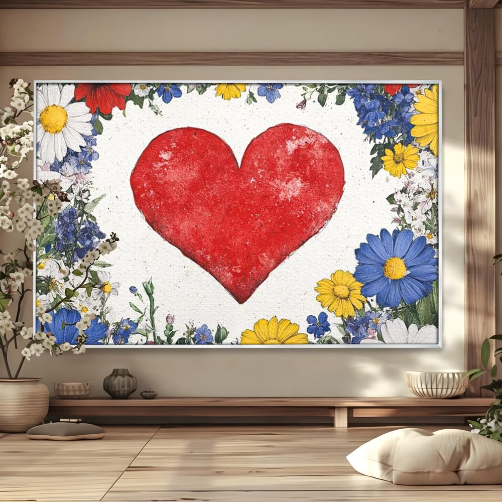 Tablou Canvas Premium LuxCanva® E1013, Flori in Jurul Iubirii, Inima, Rosie, Puritate, Pasiune, Echilibru, Living Room, Culori vibrante