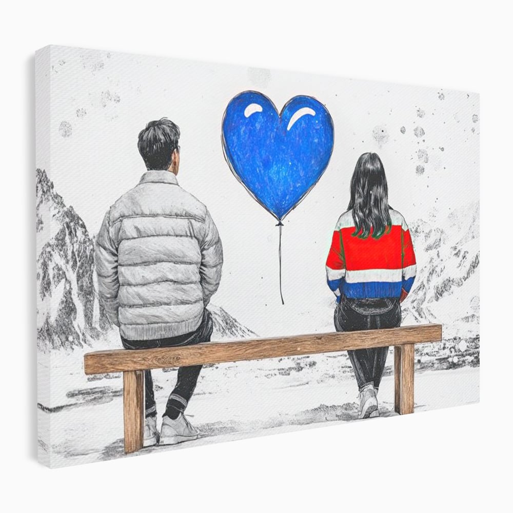 Leinwandbilder LuxCanva Premium Leinwandbilder® E1014, Nur der Himmel zwischen uns, Link, Bank, Ballon, Reflektionen, Himmel, Wohnzimmer, Lebendige Farben