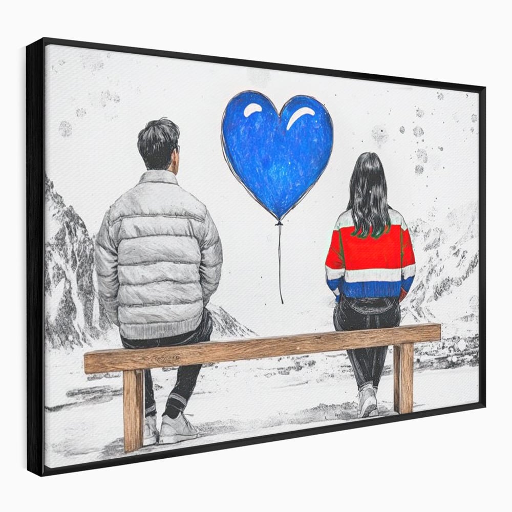 Leinwandbilder LuxCanva Premium Leinwandbilder® E1014, Nur der Himmel zwischen uns, Link, Bank, Ballon, Reflektionen, Himmel, Wohnzimmer, Lebendige Farben