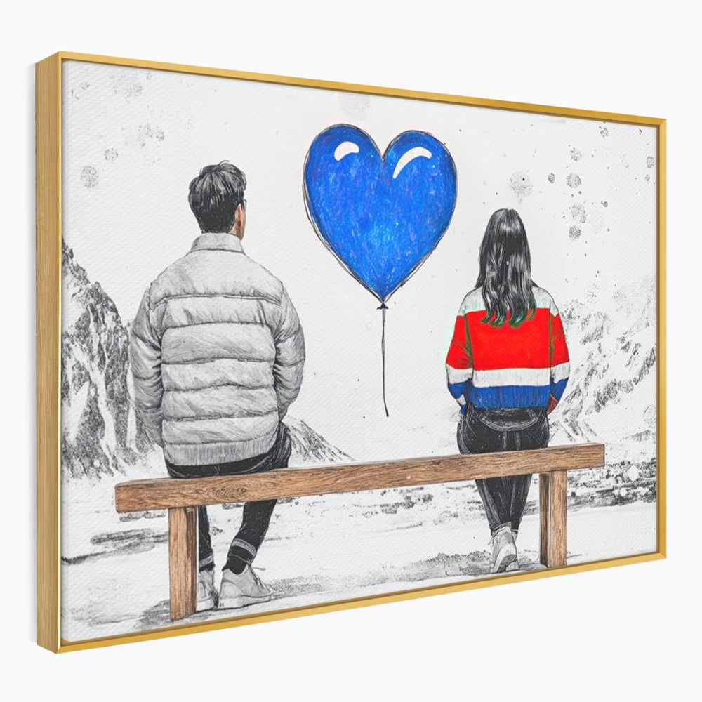 Leinwandbilder LuxCanva Premium Leinwandbilder® E1014, Nur der Himmel zwischen uns, Link, Bank, Ballon, Reflektionen, Himmel, Wohnzimmer, Lebendige Farben