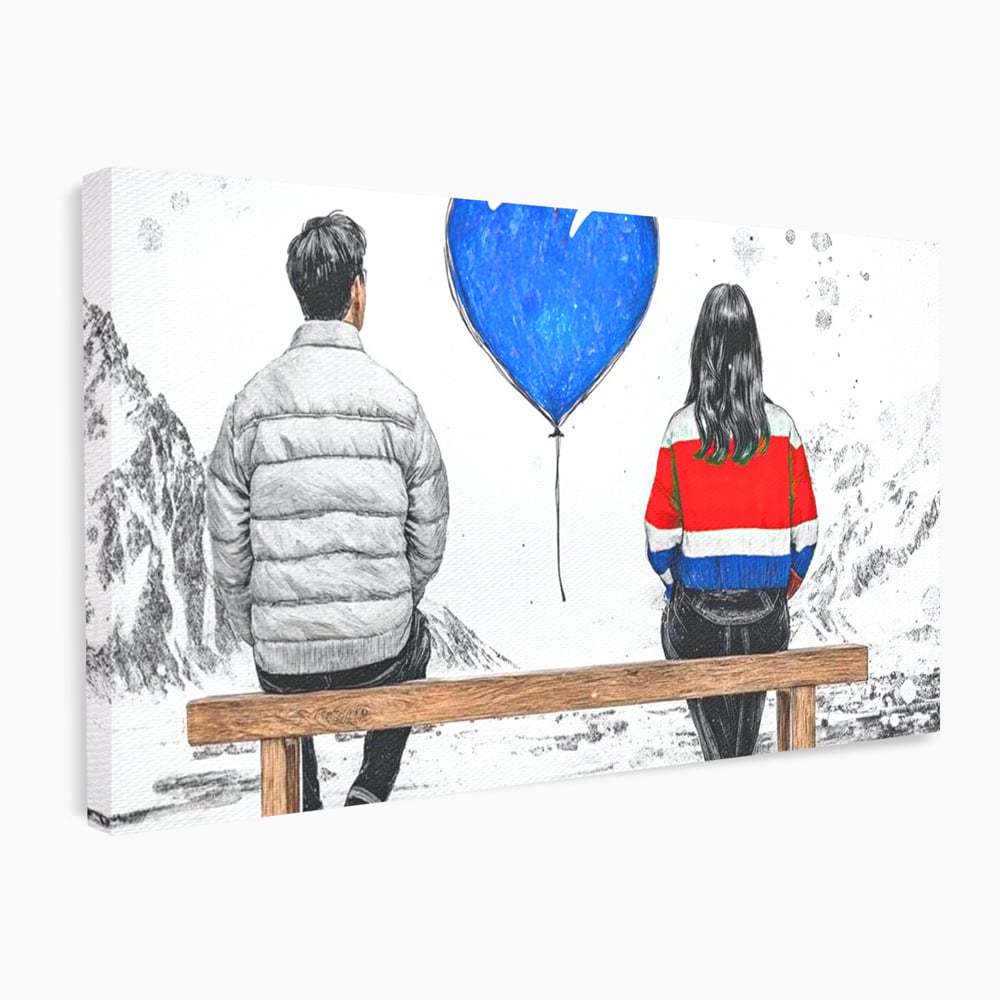 Leinwandbilder LuxCanva Premium Leinwandbilder® E1014, Nur der Himmel zwischen uns, Link, Bank, Ballon, Reflektionen, Himmel, Wohnzimmer, Lebendige Farben