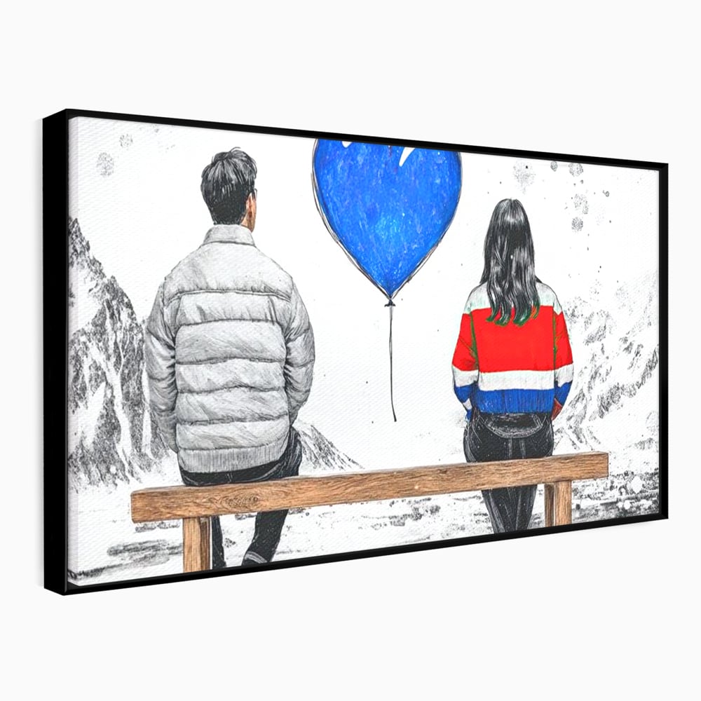 Leinwandbilder LuxCanva Premium Leinwandbilder® E1014, Nur der Himmel zwischen uns, Link, Bank, Ballon, Reflektionen, Himmel, Wohnzimmer, Lebendige Farben