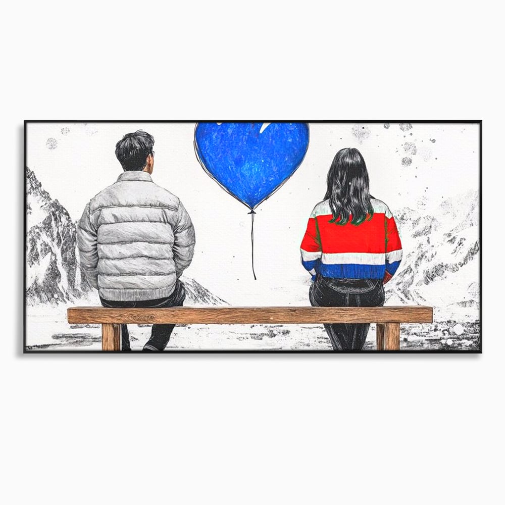Leinwandbilder LuxCanva Premium Leinwandbilder® E1014, Nur der Himmel zwischen uns, Link, Bank, Ballon, Reflektionen, Himmel, Wohnzimmer, Lebendige Farben