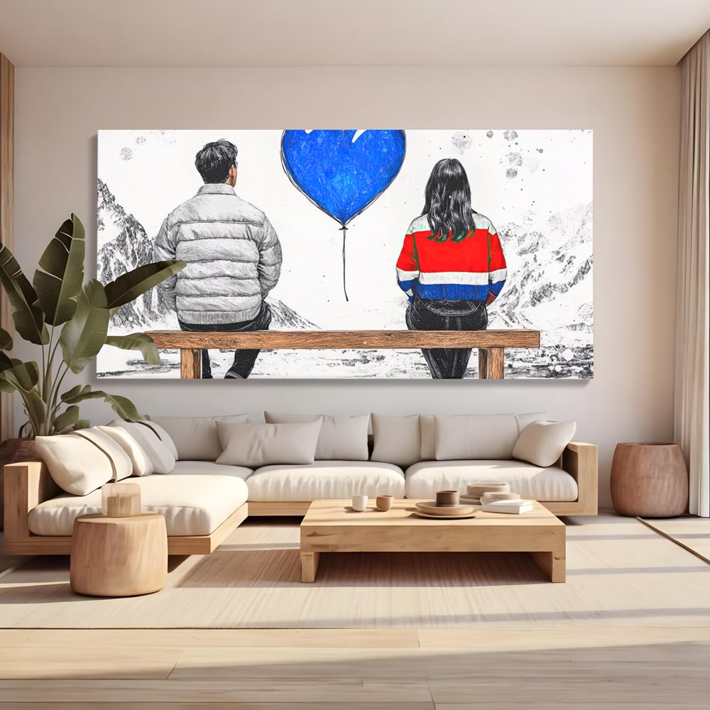 Leinwandbilder LuxCanva Premium Leinwandbilder® E1014, Nur der Himmel zwischen uns, Link, Bank, Ballon, Reflektionen, Himmel, Wohnzimmer, Lebendige Farben