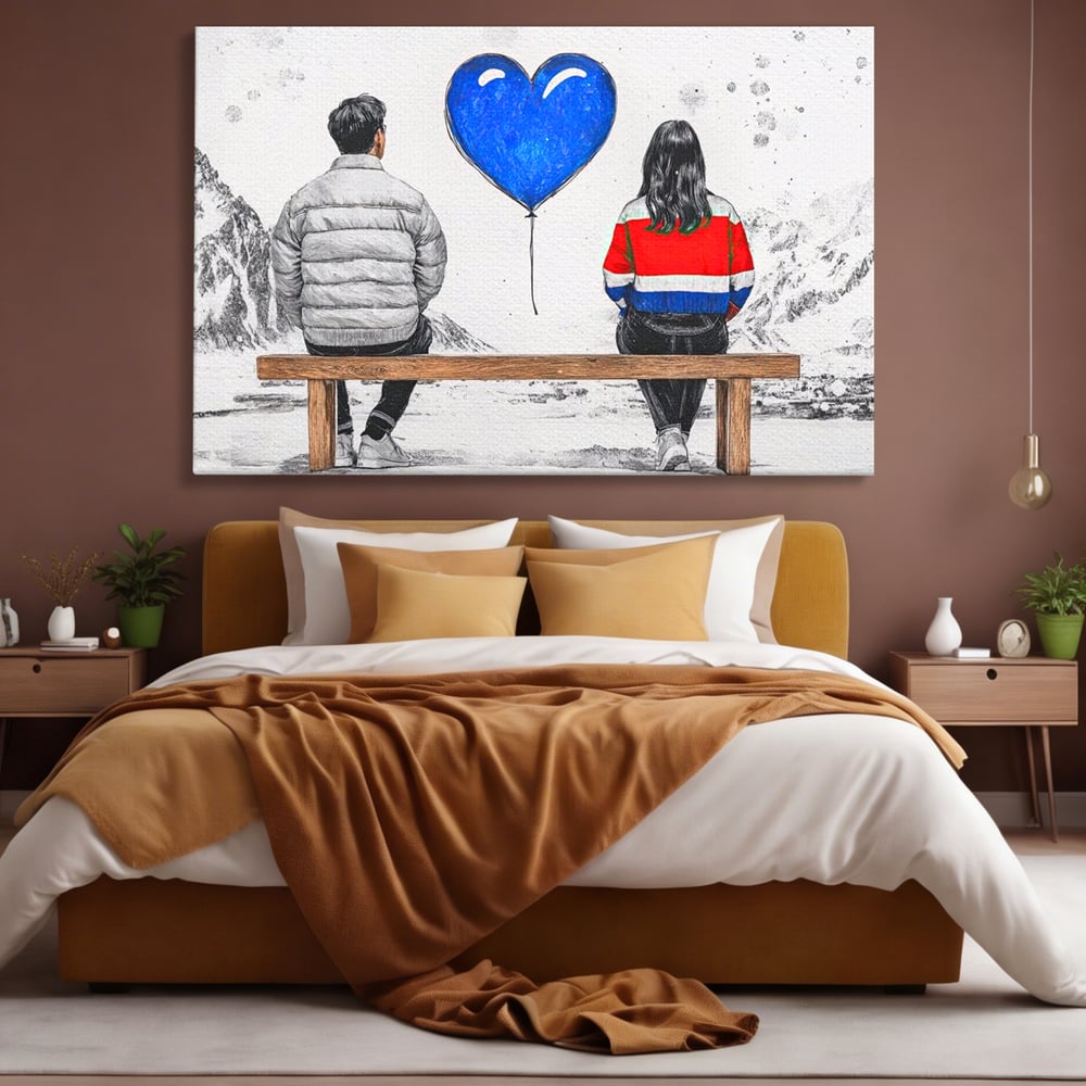 Leinwandbilder LuxCanva Premium Leinwandbilder® E1014, Nur der Himmel zwischen uns, Link, Bank, Ballon, Reflektionen, Himmel, Wohnzimmer, Lebendige Farben
