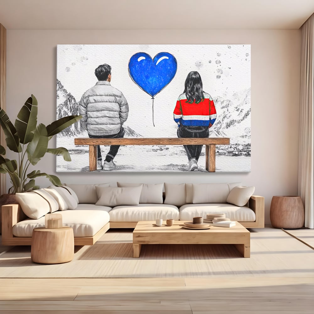 Leinwandbilder LuxCanva Premium Leinwandbilder® E1014, Nur der Himmel zwischen uns, Link, Bank, Ballon, Reflektionen, Himmel, Wohnzimmer, Lebendige Farben