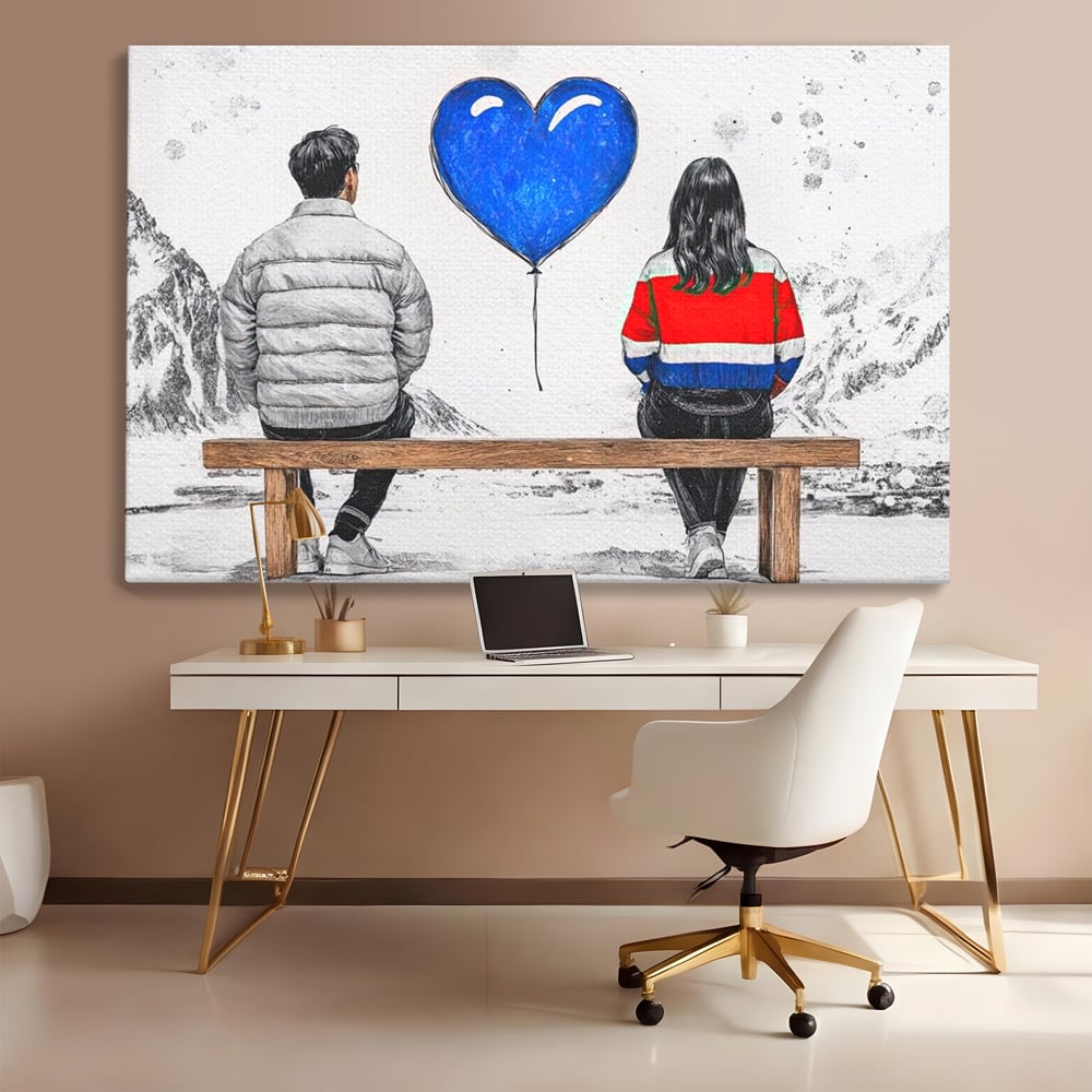 Leinwandbilder LuxCanva Premium Leinwandbilder® E1014, Nur der Himmel zwischen uns, Link, Bank, Ballon, Reflektionen, Himmel, Wohnzimmer, Lebendige Farben
