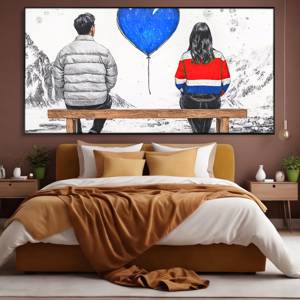 Leinwandbilder LuxCanva Premium Leinwandbilder® E1014, Nur der Himmel zwischen uns, Link, Bank, Ballon, Reflektionen, Himmel, Wohnzimmer, Lebendige Farben