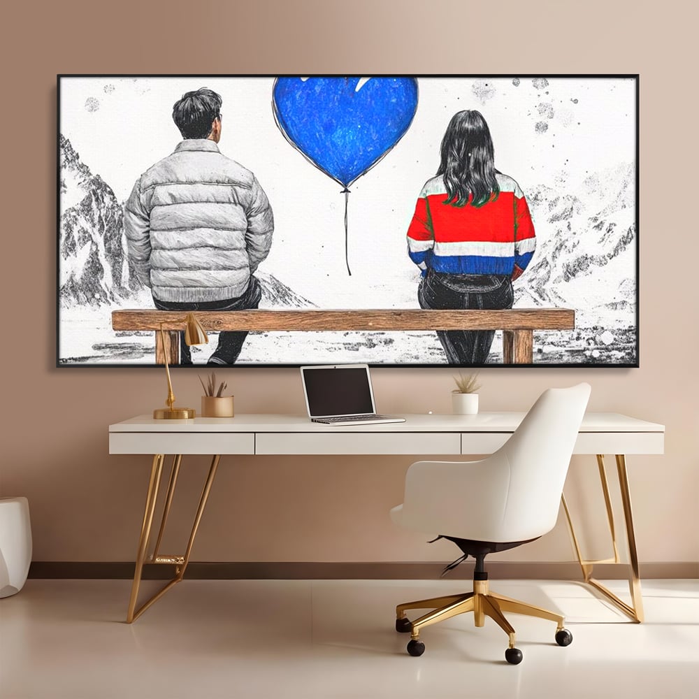 Leinwandbilder LuxCanva Premium Leinwandbilder® E1014, Nur der Himmel zwischen uns, Link, Bank, Ballon, Reflektionen, Himmel, Wohnzimmer, Lebendige Farben