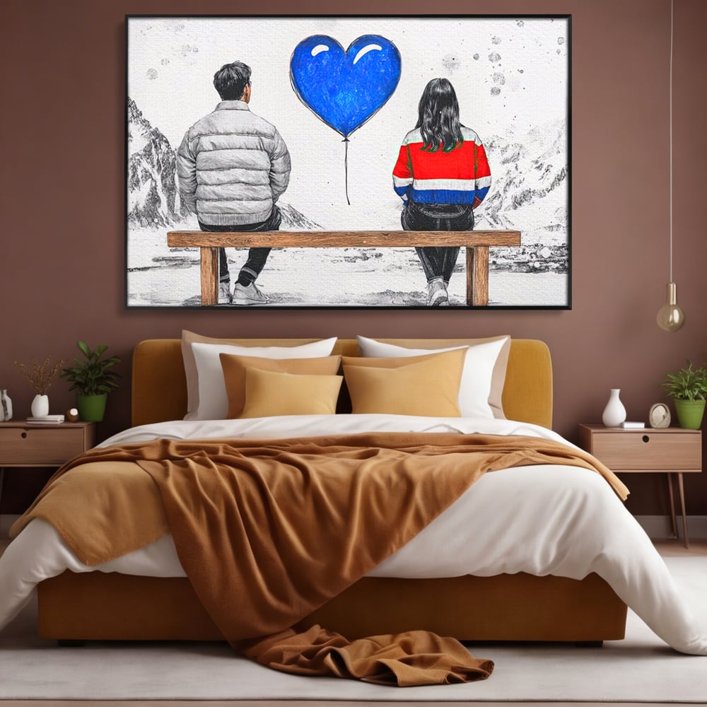 Leinwandbilder LuxCanva Premium Leinwandbilder® E1014, Nur der Himmel zwischen uns, Link, Bank, Ballon, Reflektionen, Himmel, Wohnzimmer, Lebendige Farben