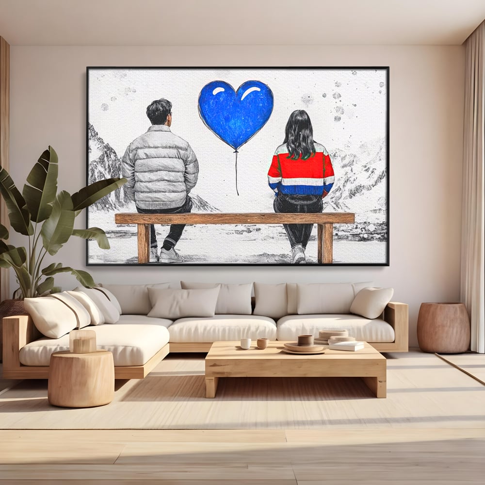 Leinwandbilder LuxCanva Premium Leinwandbilder® E1014, Nur der Himmel zwischen uns, Link, Bank, Ballon, Reflektionen, Himmel, Wohnzimmer, Lebendige Farben