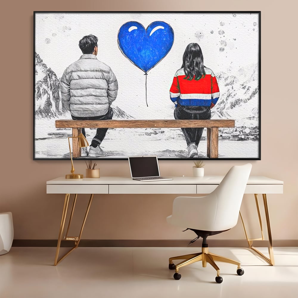 Leinwandbilder LuxCanva Premium Leinwandbilder® E1014, Nur der Himmel zwischen uns, Link, Bank, Ballon, Reflektionen, Himmel, Wohnzimmer, Lebendige Farben